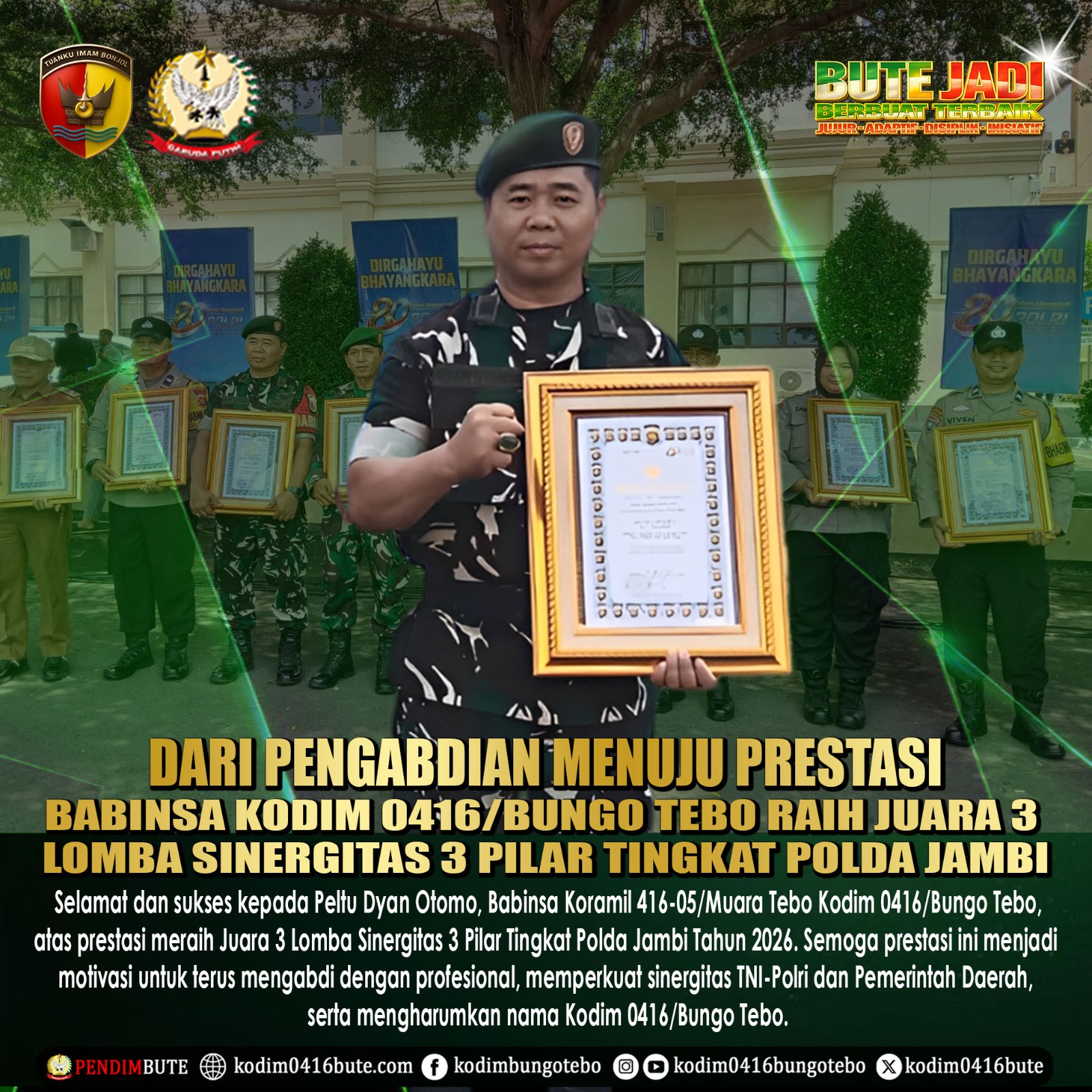 Babinsa Kodim 0416/Bungo Tebo Ukir Prestasi, Raih Juara 3 Lomba Sinergitas 3 Pilar Tingkat Polda Jambi